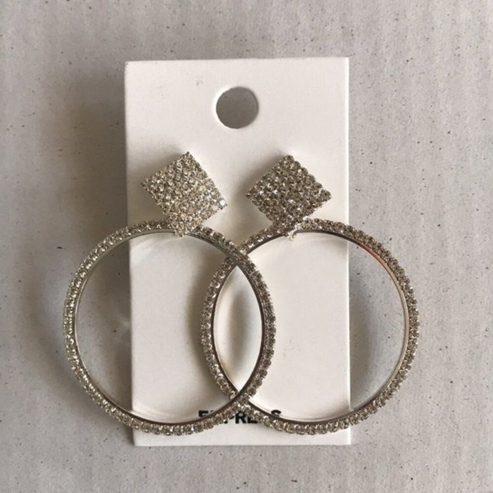Express Rhinestone Circle Hoop Earrings Silver